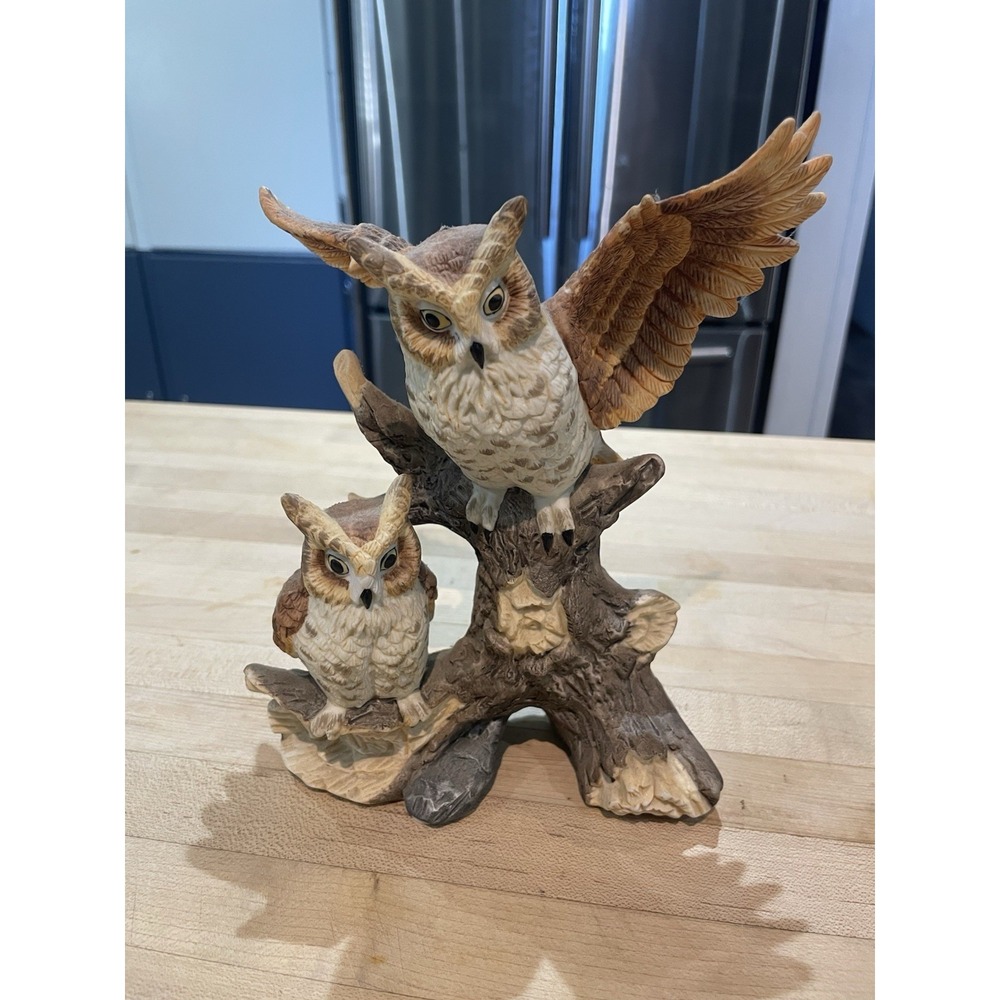 VTG  Regency RGI Giftware 1993 Owls on Driftwood Porcelain Figurine 7" Tall Owl